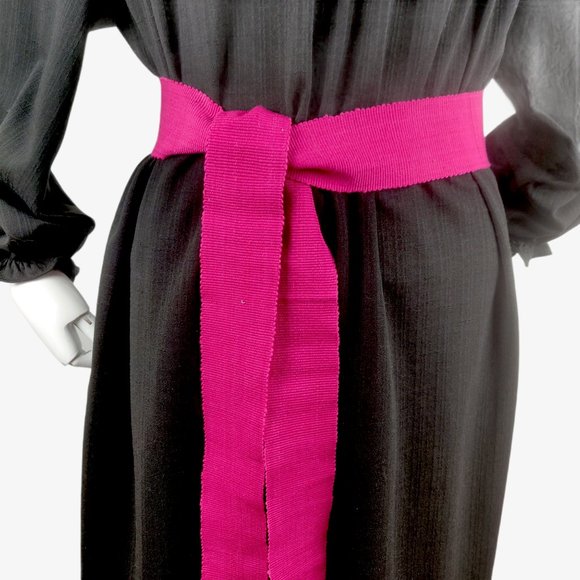 Vintage 1970s 80s Black Mexican Folk Dress Rainbow Smocking Cotton Gauze BOHO Br - Picture 6 of 16